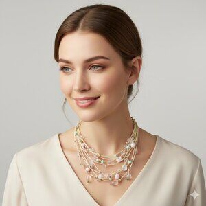 Multi-Strand Necklace - Pink and Sage